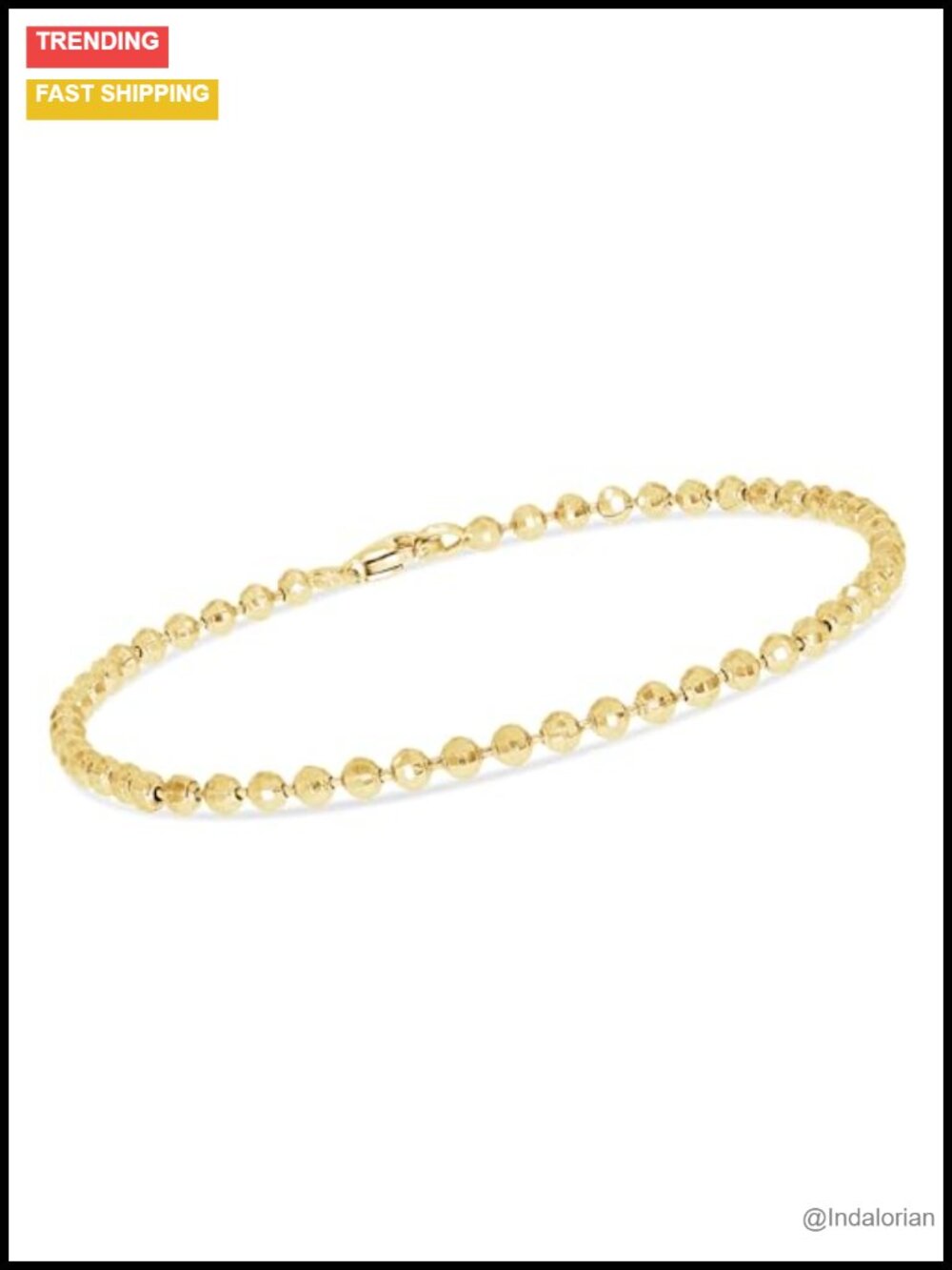 14K Gold over Sterling Silver 2.4MM Bead Bracelet 7in with Lobster Claw Lock